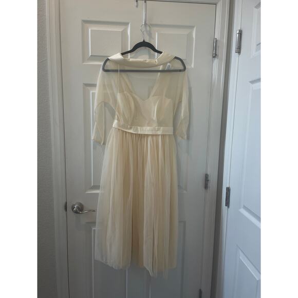 Unique Vintage 1950sChiffon Boat Neck Wedding Swing Dress Ivory SZ #44 - Picture 5 of 9